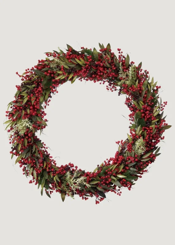 Large Spruce and Crabapple Fake Winter Wreath with Berries – 40″