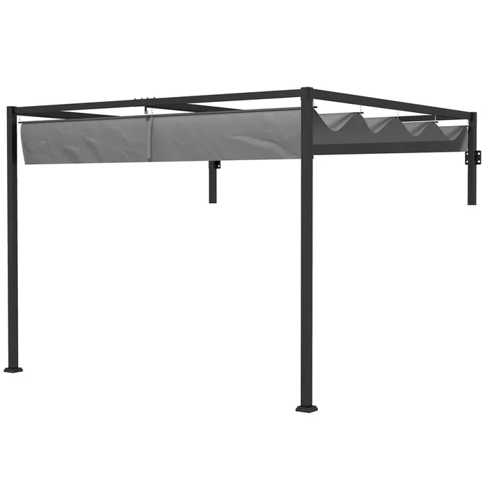 Lean-to Pergola 2x3m – Metal Frame with Retractable Canopy for Outdoor Shelter – Ideal for Backyard Grilling, Garden Relaxation, and Patio Deck Enhancement