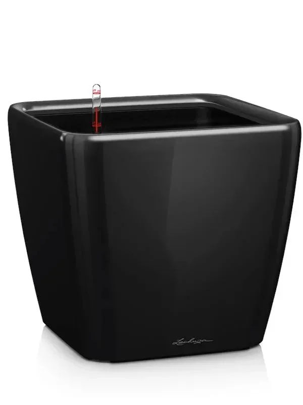 Lechuza Premium Quadro LS 50 Plant Pot 47cm Height 43cm Dia All Inclusive Set Black High Gloss