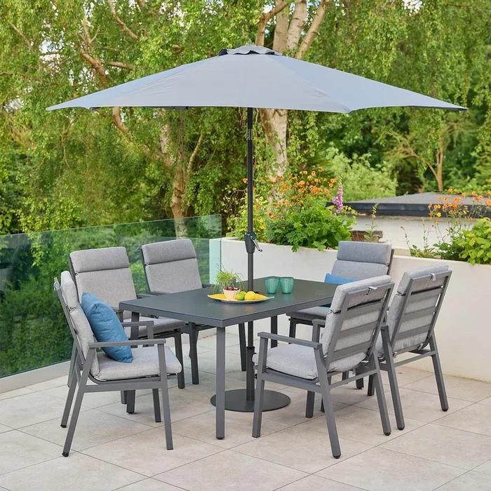 Leisure Grow – Barcelona 6 Seat Dining Set with 3m Parasol – Grey