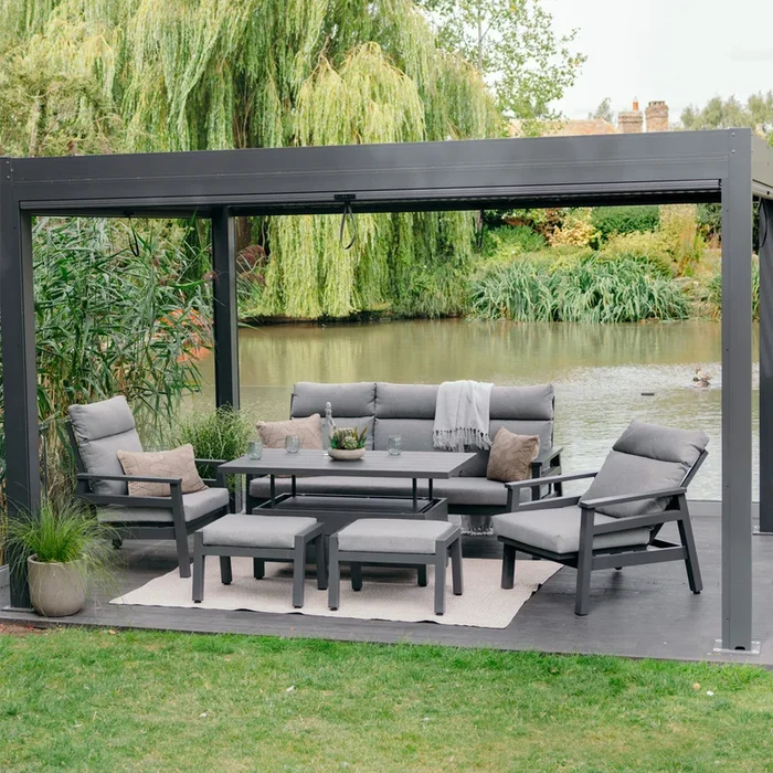 Leisure Grow – Barcelona Aluminium Lounge Dining Set with Adjustable Table – Grey