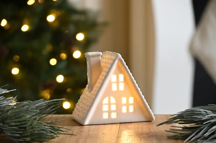 Light Up White Ceramic House Christmas Ornament