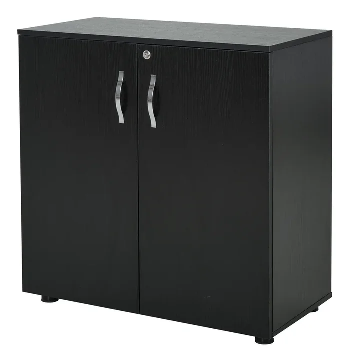 Locking 2-Tier Office Storage Cabinet with Feet – File Organizer with Melamine Coating and Aluminum Handles, Includes 2 Keys – Ideal for Secure Document Storage in a Stylish Black Finish