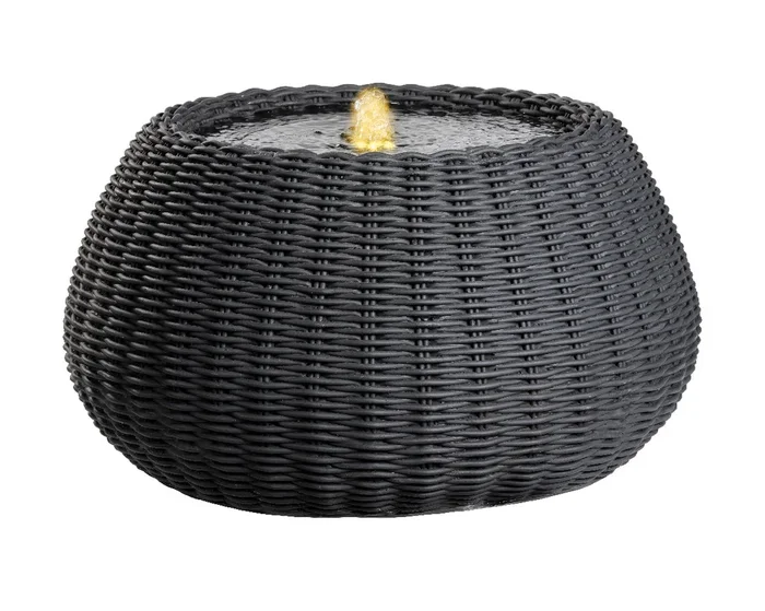 Lumineo Outdoor Rattan Effect Dark Grey Water Feature with LED Lights
