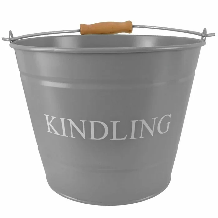 Manor Small Kindling Bucket with Wooden Handle 23cm Grey Finish