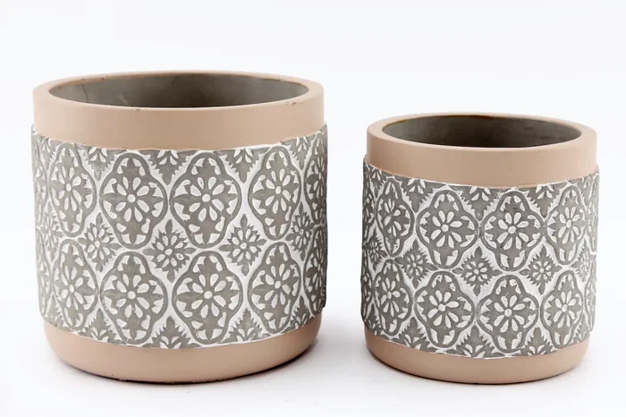 Mediterranean Embossed Grey Pattern House Plant Pot Planter