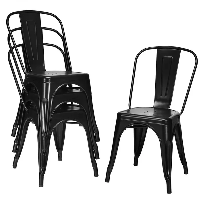 Metal Chair: Stackable & 4 Pieces – Dining Chair with Backrest in Black – Ideal for Creating Room Space & Comfortable Seating Experience