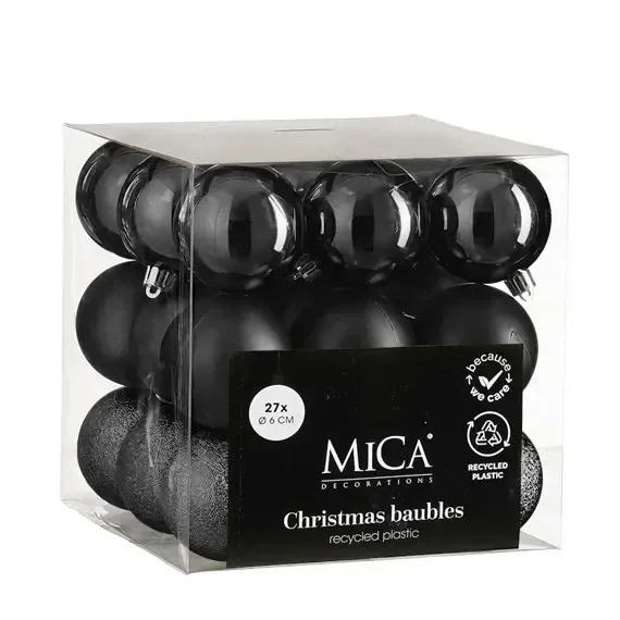 Mica Black Unbreakable Christmas Baubles (27 Pack of 6cm) (1181975)