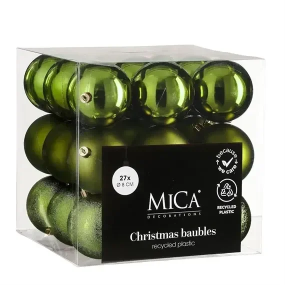 Mica Dark Green Unbreakable Christmas Baubles (27 Pack of 8cm) (1181982)