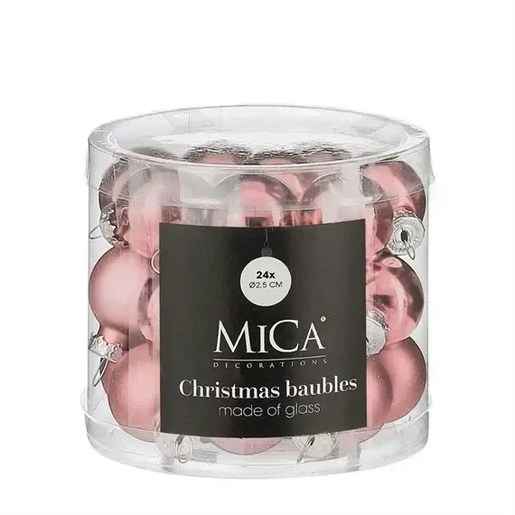 Mica Pink Glass Christmas Baubles (24 Pack of 2.5cm) (1181111)