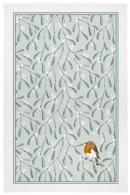 Mistletoe & Robin Green T Towel