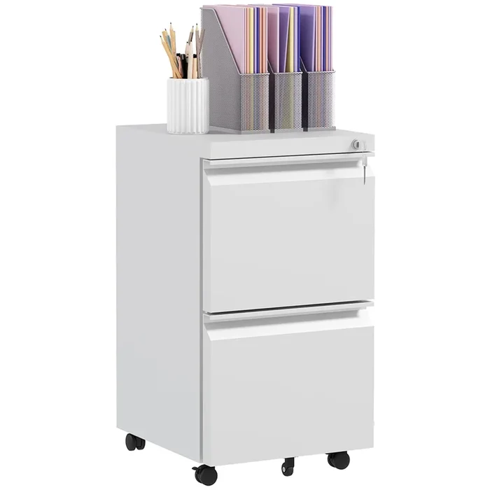 Mobile Steel Filing Cabinet with 2 Lockable Drawers – Adjustable Hanging Bars for Letter, A4, and Legal Files, Easy to Move with Wheels – Secure Office Document Organization