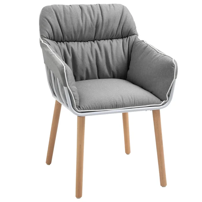 Modern Contrast Piped Accent Chair – Plush Padded Seat with Sturdy Wooden Legs and Protective Foot Pads – Stylish Armchair for Living Room, Bedroom, or Conservatory Comfort