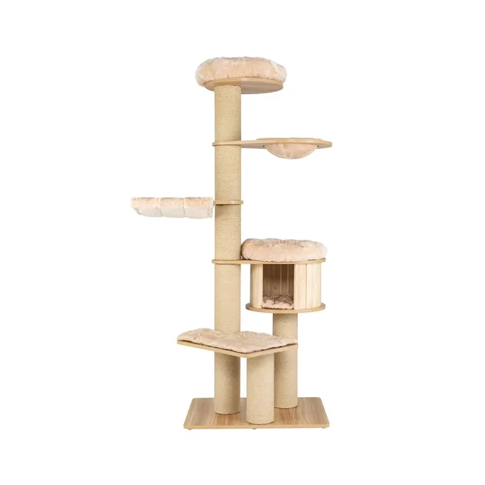 Modern Design – Tall Cat Tree Tower Featuring Wooden Cat Condo – Perfect Enrichment for Indoor Cats