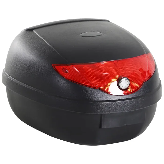 Motorcycle Luggage Case with 24L Capacity – Sturdy Black & Red Storage with Reflectors – Perfect for Safe and Convenient Bike Trips