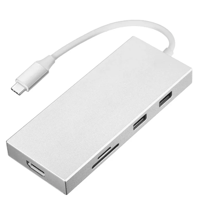 Multifunctional 7-in-1 Type-C Hub – USB 3.0, Type-C 3.1 PD, 4K HDMI-Compatible, SD/TF Card Reader Docking Station – Ideal for Laptop and PC Users