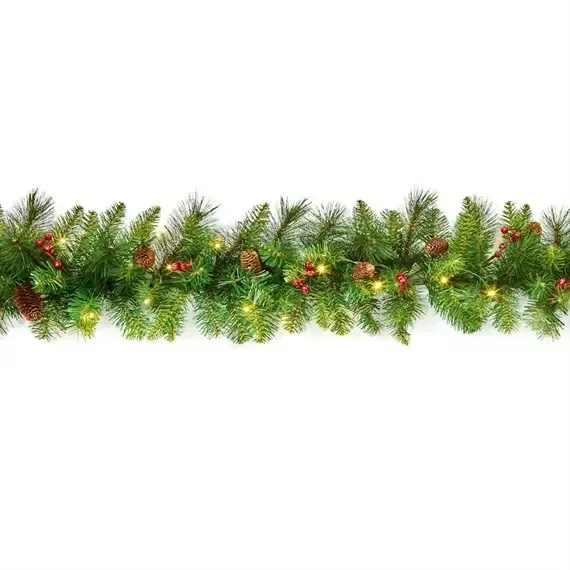 National Tree 2.7m (9ft) Berry & Cone Artificial Christmas Pre Lit Garland (ED2-303-9B-B)