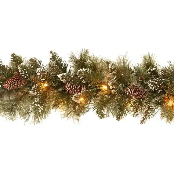 National Tree 2.7m (9ft) Glittery Bristle Pre Lit Artificial Christmas Garland (GB8-300-9A-B)