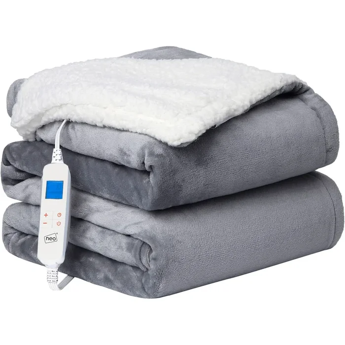 Neo Grey Electric Heated Throw Over Reversible Blanket