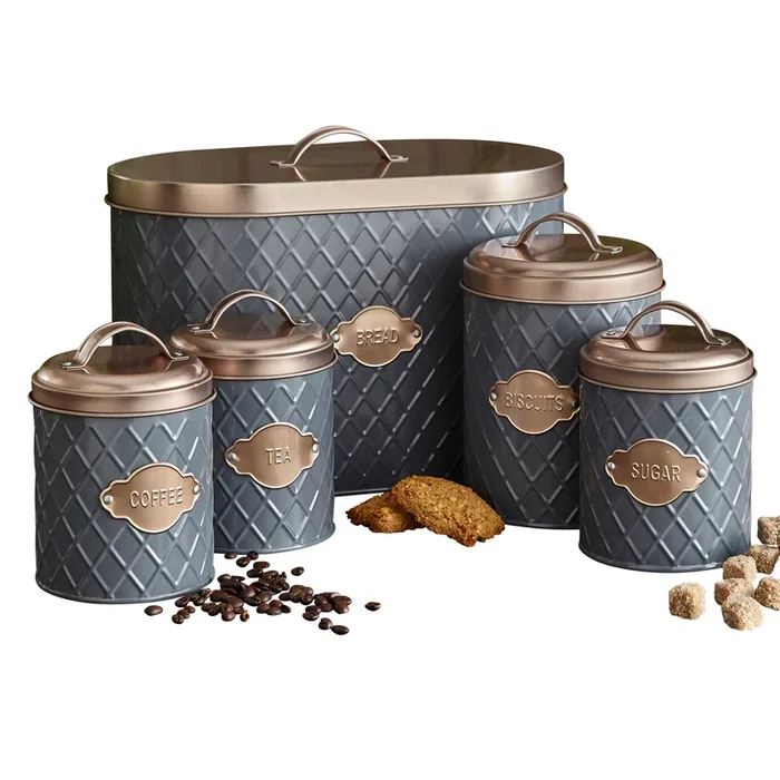Neo Grey Embossed 5 Piece Kitchen Canister Set