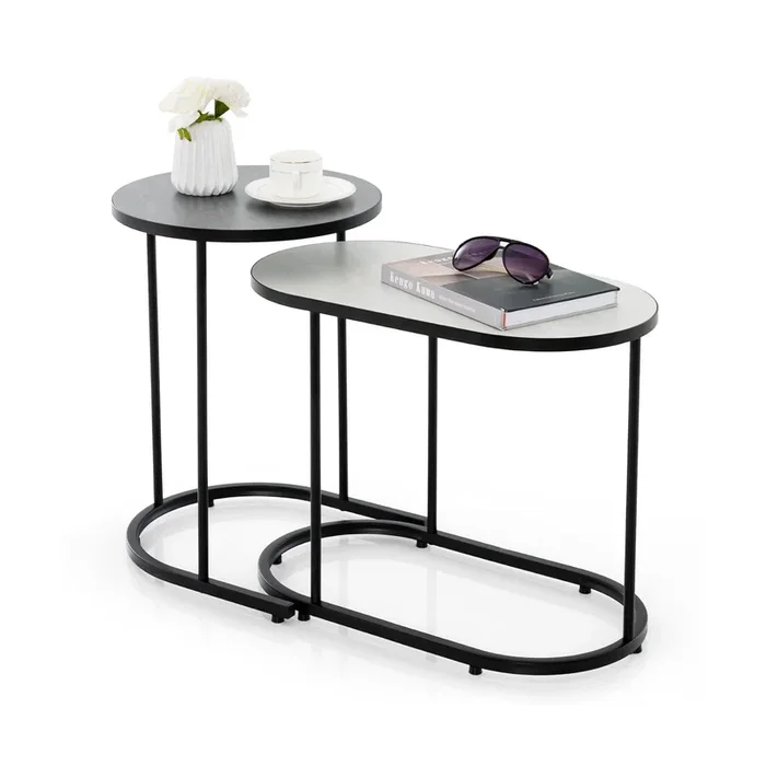 Nesting Coffee Table Set of 2 – Detachable Faux Marble Top Tables – Ideal for Space Saving and Stylish Home Decor
