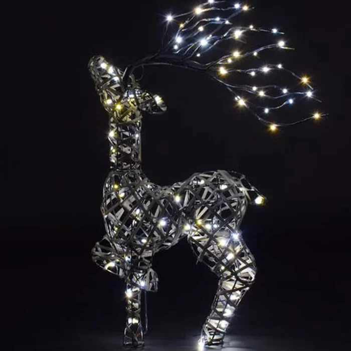 NOMA 40cm Grey Rattan Tatton Grazing Stag with Branch Antlers