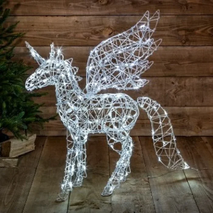 NOMA 90cm White Wicker Standing Unicorn Light Up Decoration