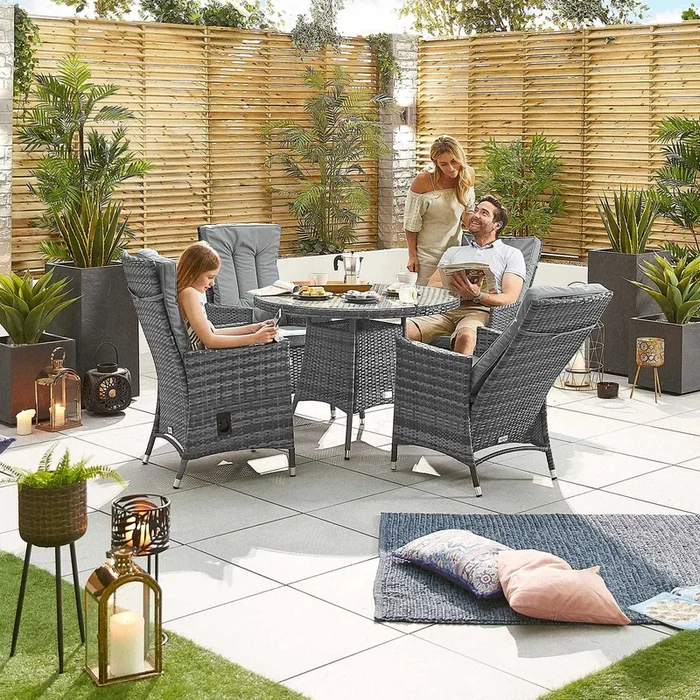 Nova Outdoor Living – Ruxley 4 Seat Recliner Dining Set Round Table – Grey