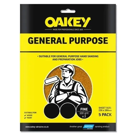 Oakey Glasspaper Sandpaper Fine Pack of 5