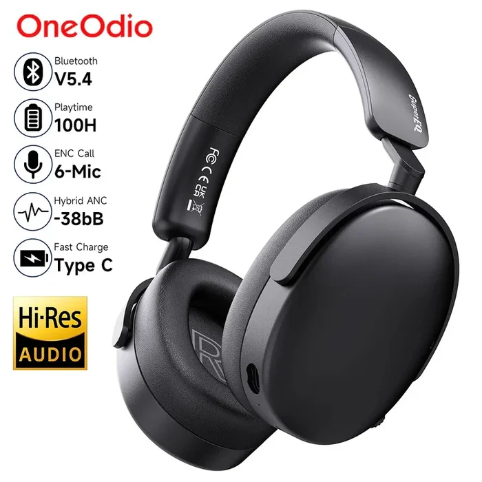 Oneodio SuperEQ A200 – Wireless Bluetooth 5.4 Hybrid Active Noise Canceling Over-Ear Headset with Hi-Res Audio and 6-Mic AI ENC – Ideal for High-Quality Sound Enthusiasts Seeking Active Noise Cancellation