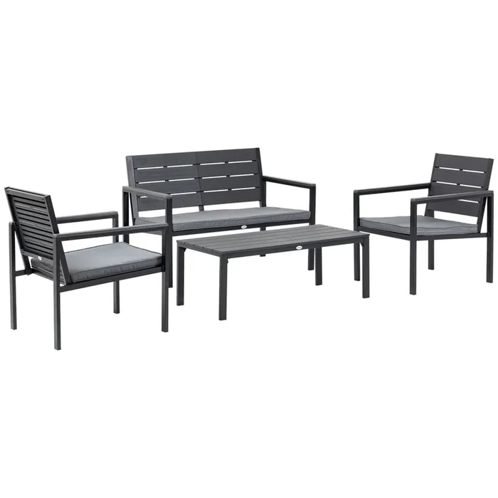 Outdoor 4-Piece Sofa Set – Garden Lounge Furniture with Padded Cushions & Wood Grain Table – Ideal for Patio Conversations & Relaxation
