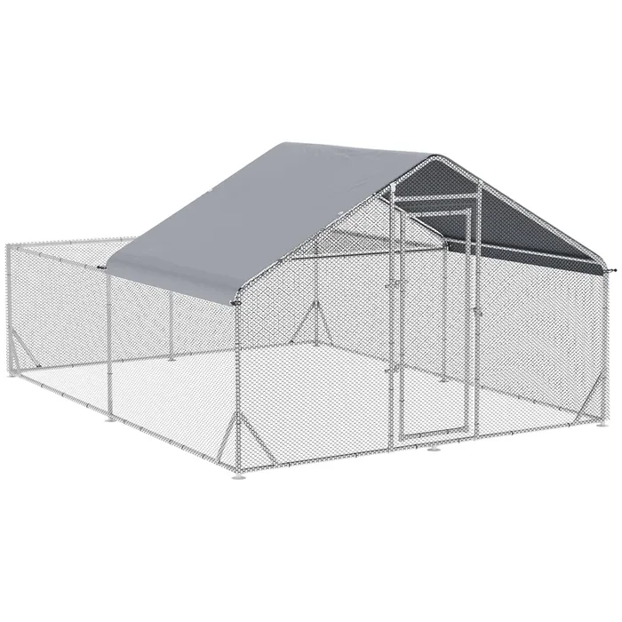 Outdoor Galvanized Hen House – Spacious Walk-In Chicken Run with UV-Resistant Cover – Ideal for Poultry, Ducks, Rabbits in Backyards, 4 x 3 x 2 m