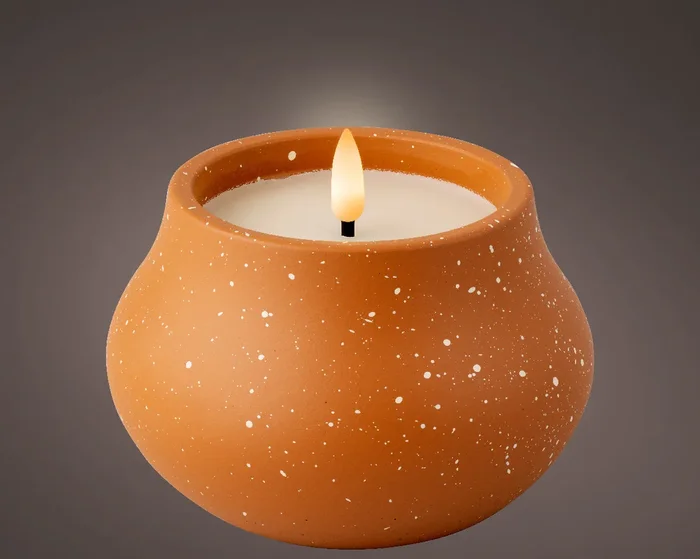 Outdoor LED Light Light Up Candle in Orange Concrete Pot – Battery Operated