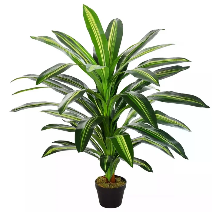 Outsunny 110cm/3.6FT Artificial Dracaena Tree Decorative Plant 40 Leaves with Nursery Pot, Fake Tropical Tree for Indoor Outdoor Decor