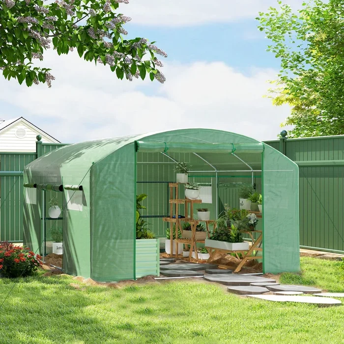 Outsunny 13 x 9.8ft Walk-In Polytunnel Greenhouse – Green