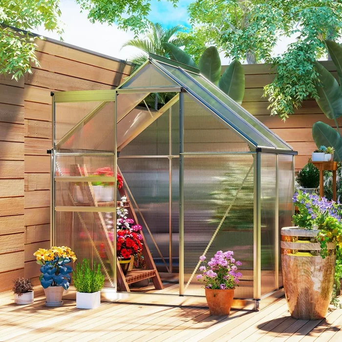 Outsunny 192.5 x 131cm Walk-In Polycarbonate Greenhouse – Silver-Tone