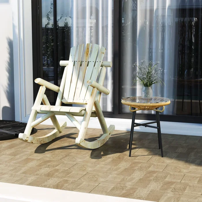 Outsunny 2 Piece Adirondack Chair Cedar Wood Ergonomic Rocking Chair Porch Rocker Garden Traditional – Burlywood