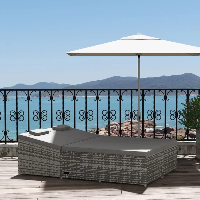 Outsunny 2 Seater Rattan Day Bed with Fire Retardant Cushions Grey