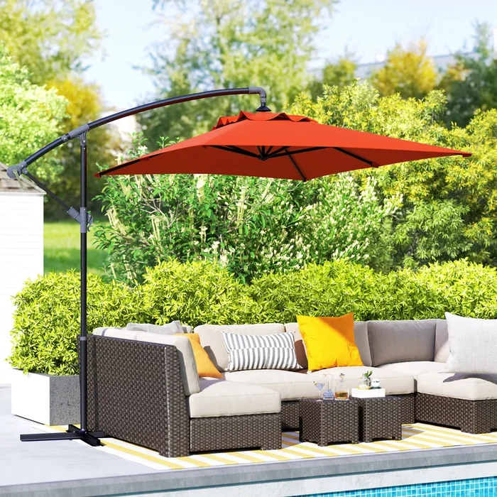 Outsunny 3(m) Cantilever Overhanging Parasol, with Cross Base – Orange