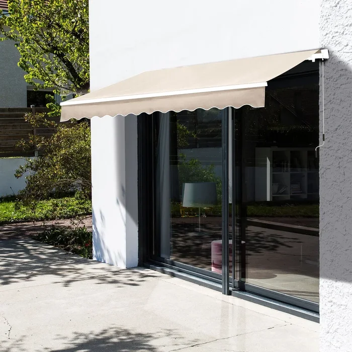 Outsunny 3 x 2.5m Garden Patio Manual Awning Canopy Sun Shade Shelter with Winding Handle Retractable – Cream White