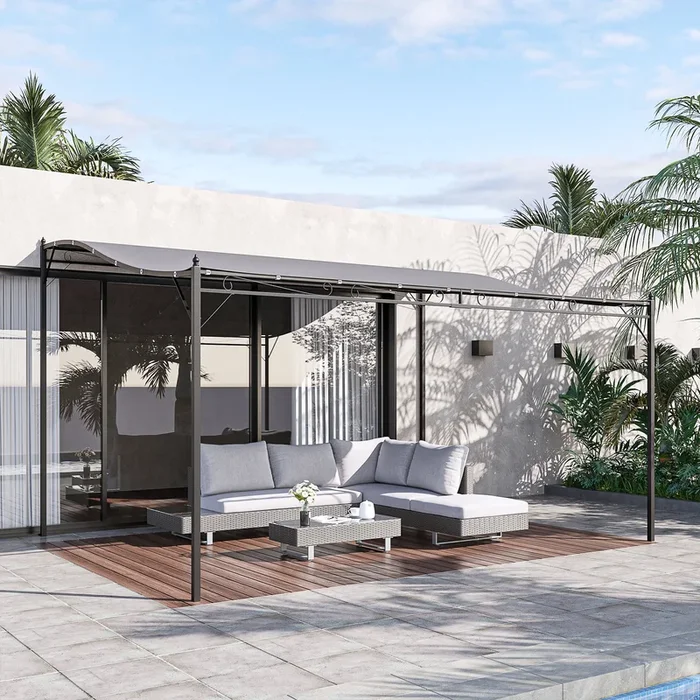 Outsunny 4 x 3 Meters Canopy Metal Wall Gazebo Awning Garden Marquee Shelter Door Porch – Grey