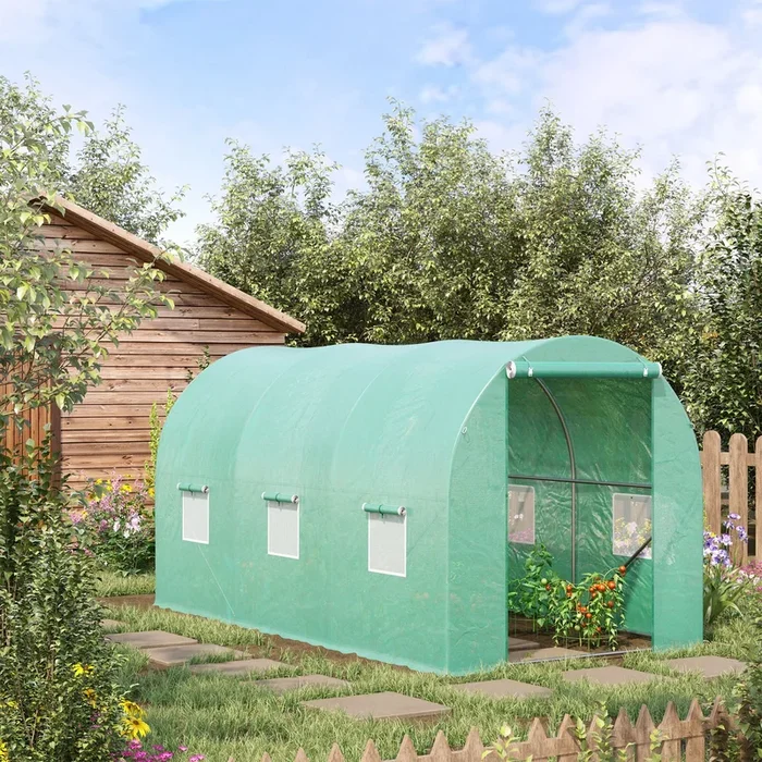 Outsunny 4L x 2W x 2H Polytunnel Greenhouse Garden Flower Vegetable Planter 25mm Diameter Galvanised Steel Frame with Zipped Door-Green