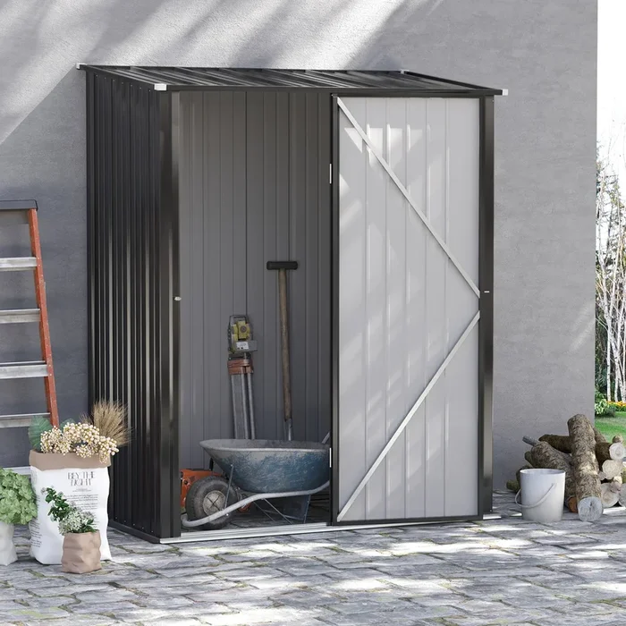 Outsunny 5.3ft x 3.1ft Outdoor Storage Shed, Garden Metal Storage Shed with Single Door for Backyard, Patio, Lawn, Charcoal Grey