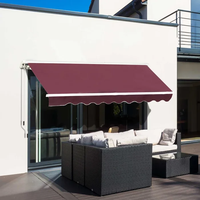 Outsunny Awning Canopy Sun Shade Canopy Garden Patio Manual Retractable Awning, 3×2.5 m-Red