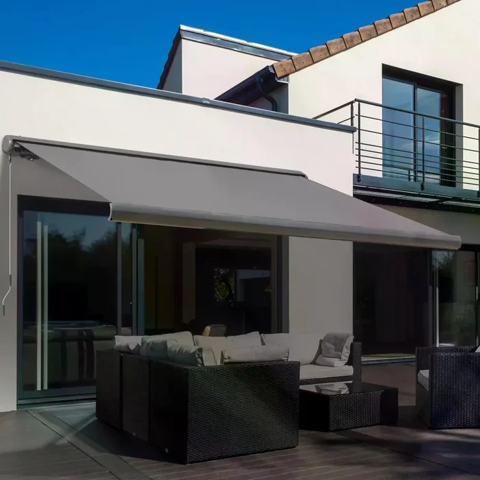 Outsunny Cassette Electric Motorised Manual Awning Door Window Patio Canopy Retractable Sun Shade with R/C, 300x250cm Grey