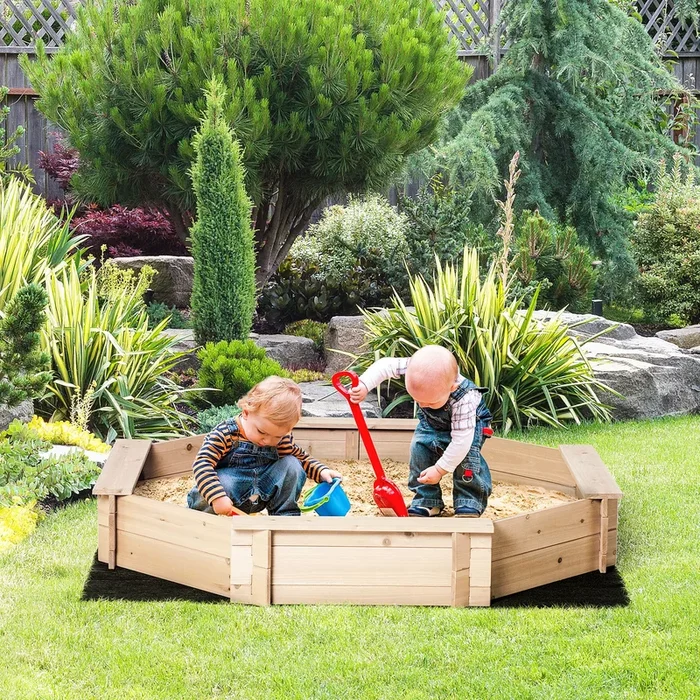 Outsunny Kids Wooden Octagon Sandbox, Outdoor Children Playset for Backyard, with polyester Cover for 3-8 years old, 139.5 x 139.5 x 21.5 cm