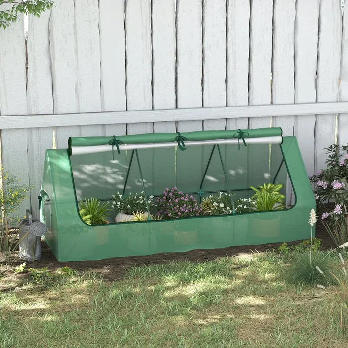 Outsunny Portable Small Polytunnel with Mesh Windows for Indoor and Outdoor, 240x90x90cm, Green