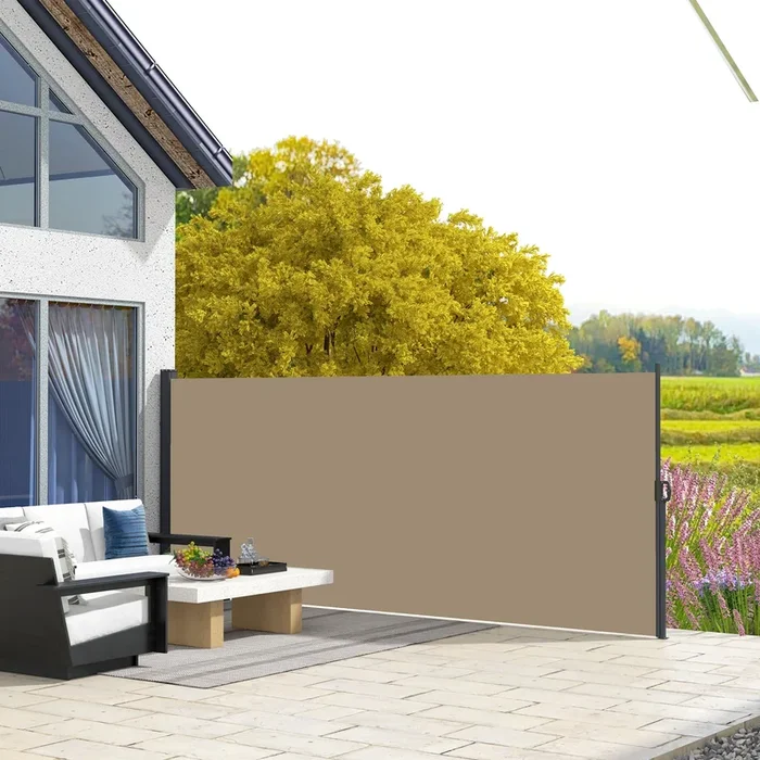 Outsunny Retractable Side Awning, Outdoor Privacy Screen for Garden, Hot Tub, Balcony, Terrace, Pool, 400 x 180cm, Khaki