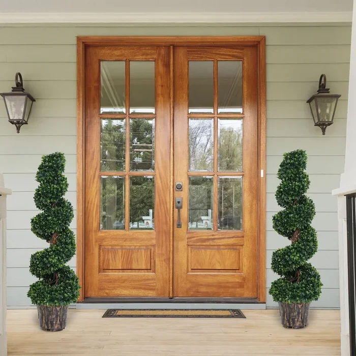 Outsunny Set of 2 Artificial Boxwood Spiral Topiary Trees Potted Decorative Plant Outdoor and Indoor Decor 120cm