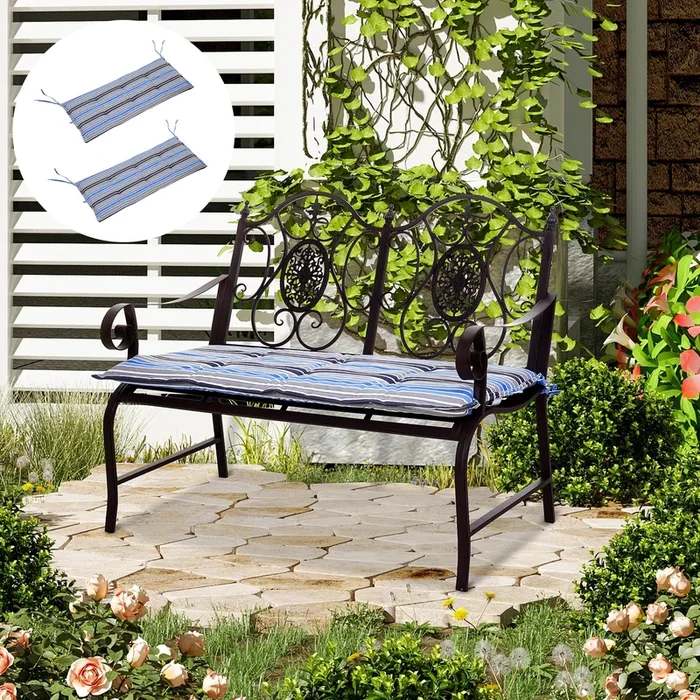 Outsunny Set of 2 Outdoor Garden Patio 2-3 Seater Bench Swing Chair Cushion Seat Pad Mat Replacement 120L x 50W x 5T cm – Blue Stripes